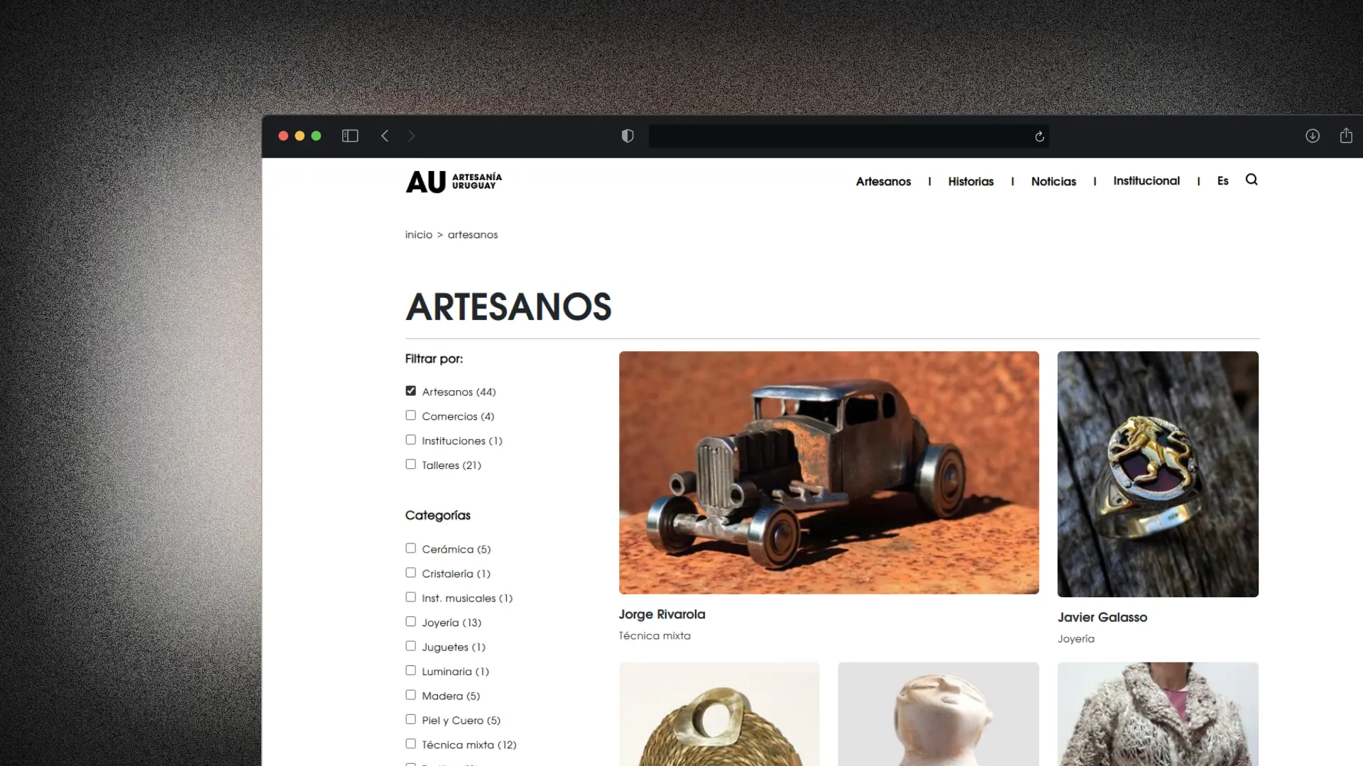 Screenshot of project Artesania Uruguay