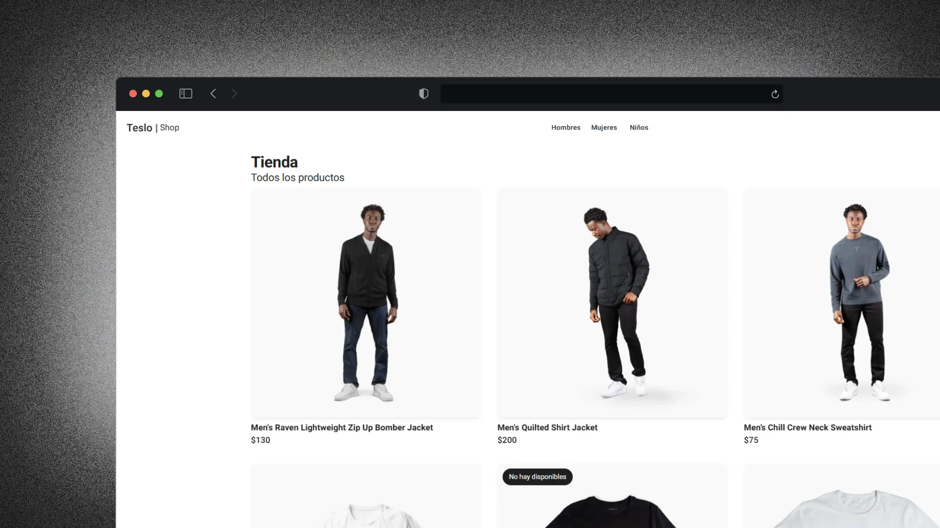 Screenshot of project Teslo Shop